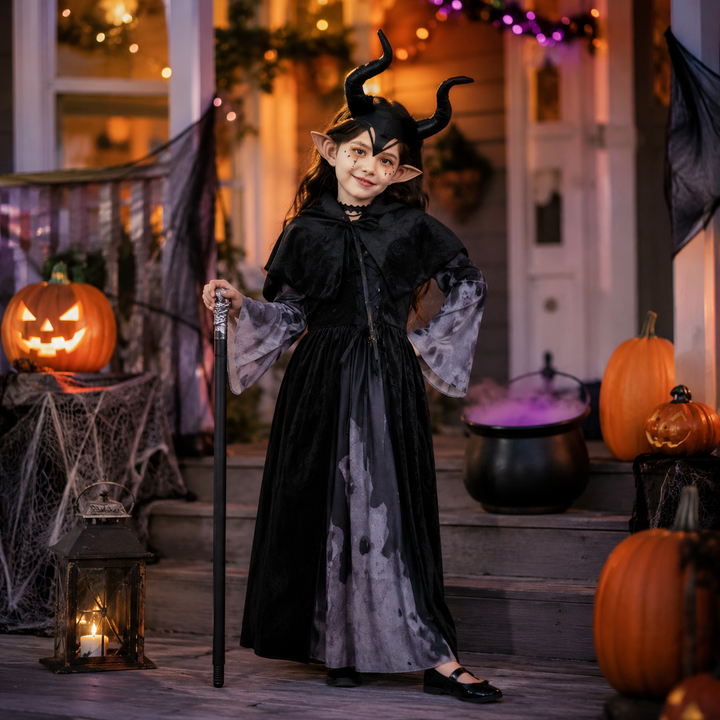 Girls Witch Vampire Skeleton Long Dress Costume Halloween