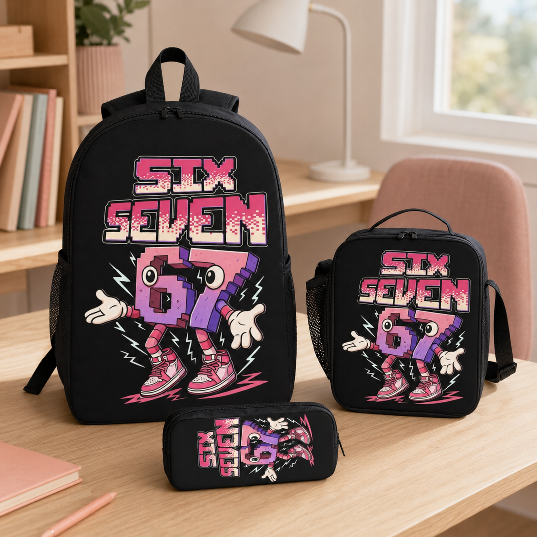 Six Seven 67 Unisex 3-Piece School Backpack Set with Lunch Box &amp; Pencil Case