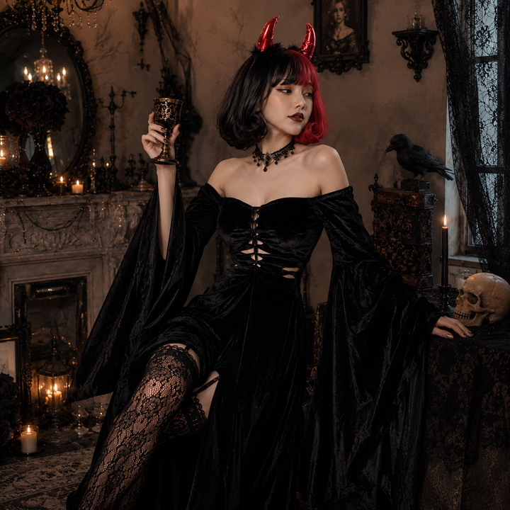 Womens Gothic Witch Long Dress Costume Vampire Halloween
