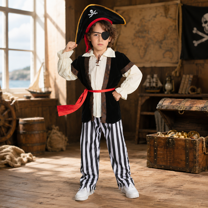 Kids Pirate Captain Costume with Hat Halloween Boys Girls