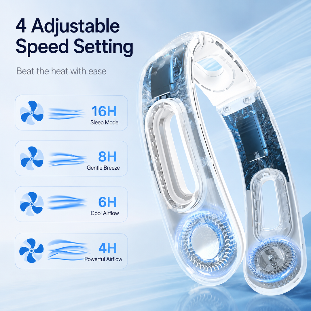 Bladeless Neck Fan Portable Rechargeable 4 Speed 360 Degree Cooling Fan