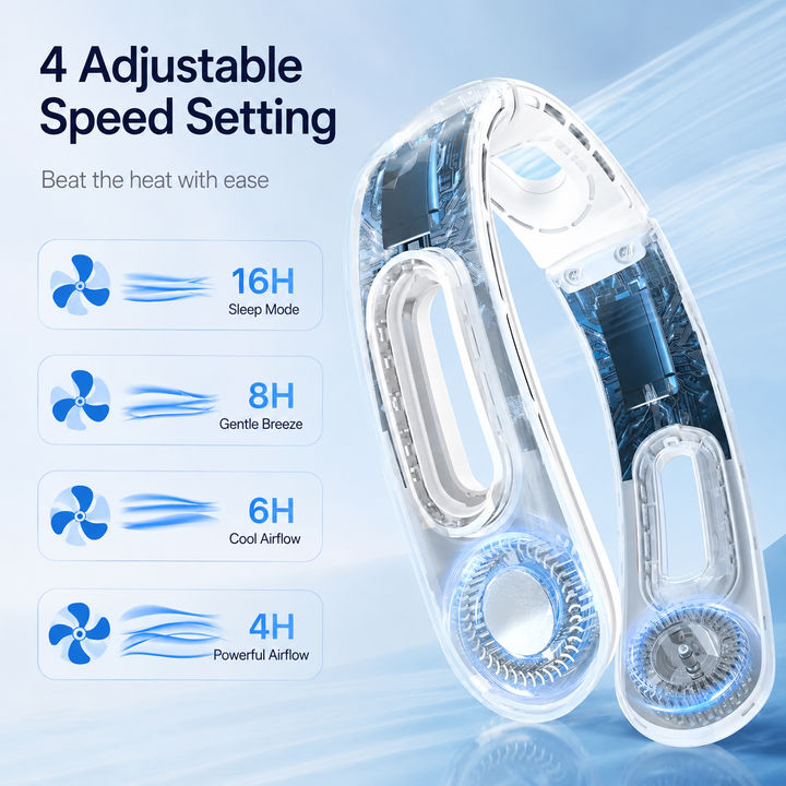 Bladeless Neck Fan Portable Rechargeable 4 Speed 360 Degree Cooling Fan