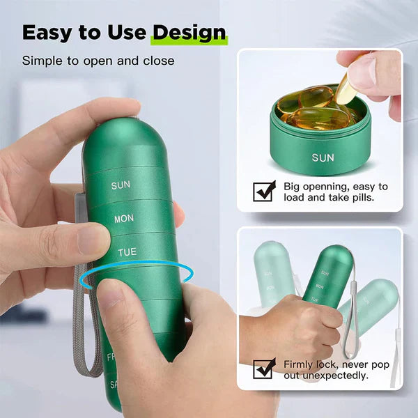 7 Day Aluminum Portable Pill Organizer Box Travel Medicine Container