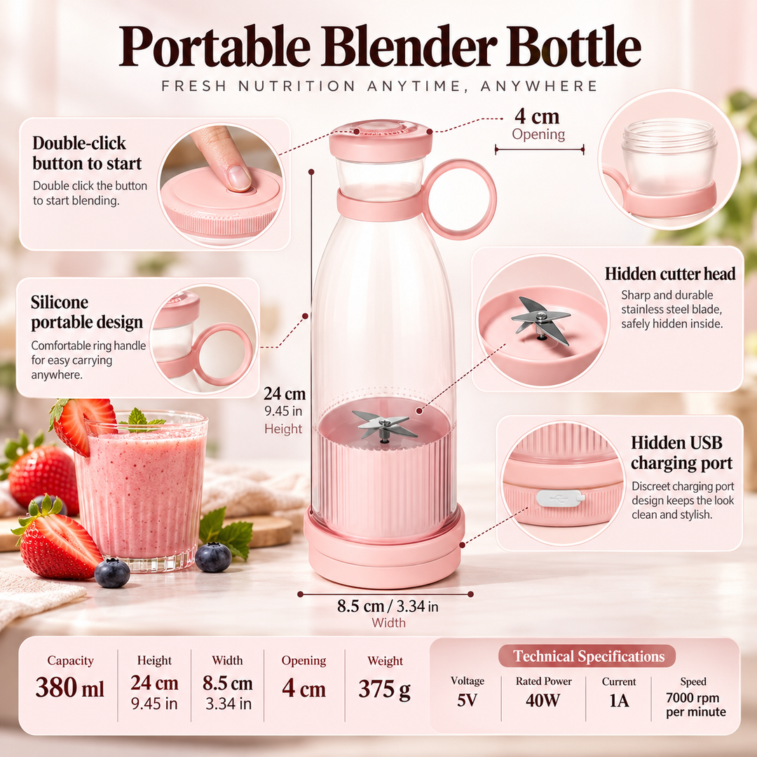 Portable Juice Blender USB Rechargeable Personal Smoothie Maker Bottle