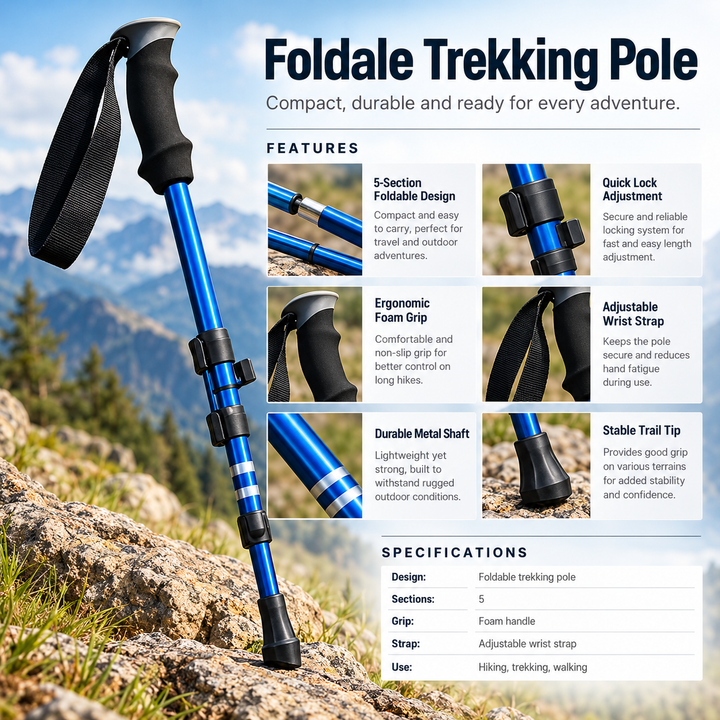 Foldable Trekking Poles Adjustable Aluminium Hiking Poles for Walking