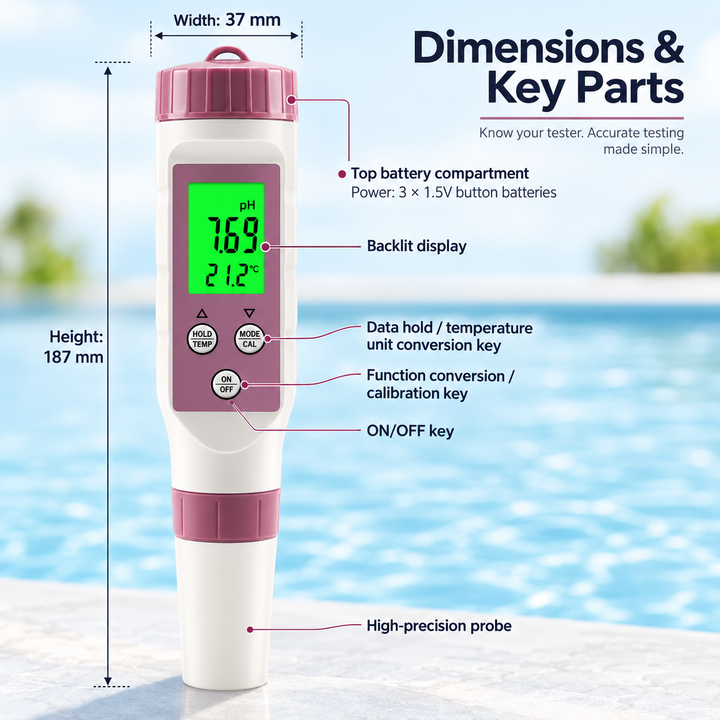 Digital Pool Tester pH and Chlorine Water Quality Meter for Pools Spas