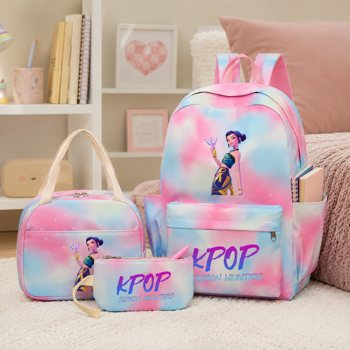 KPop Demon Hunters School Backpack Set with Lunch Bag and Pencil Case Watercolor