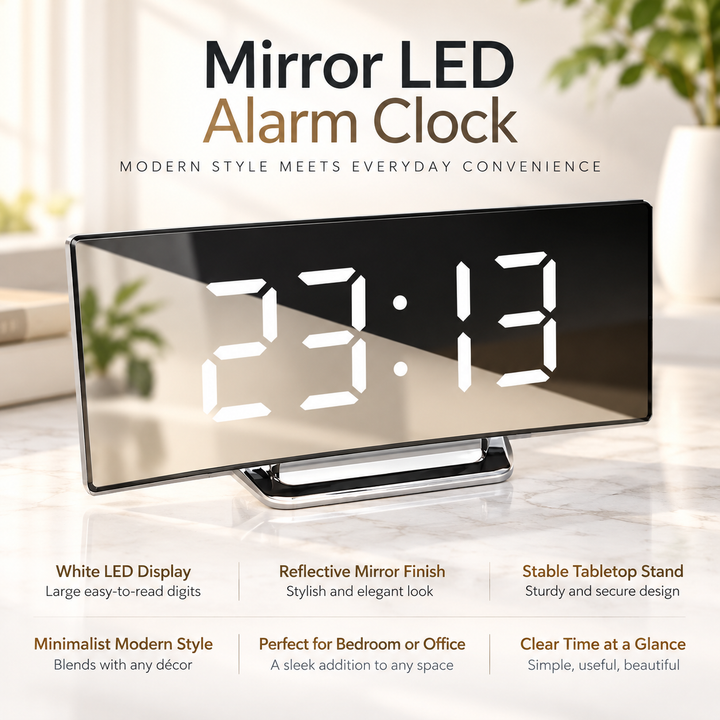 Digital Alarm Clock Curved LED Display Minimalist Bedside Desk Clock