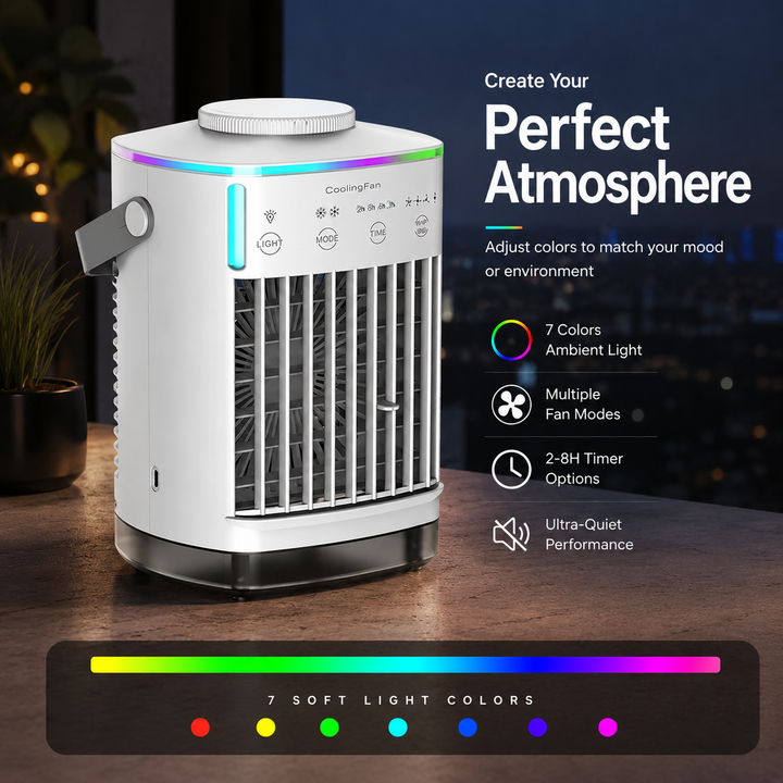 Portable Mini Air Conditioner Fan 4-in-1 USB Air Cooler Humidifier Timer