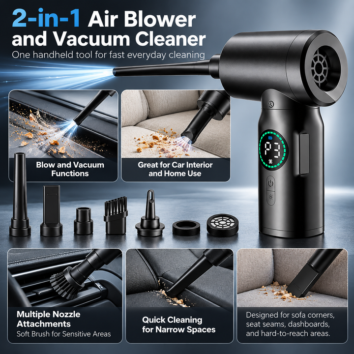 2 in 1 Portable Vacuum Cleaner Blower Cordless 7500mAh LED