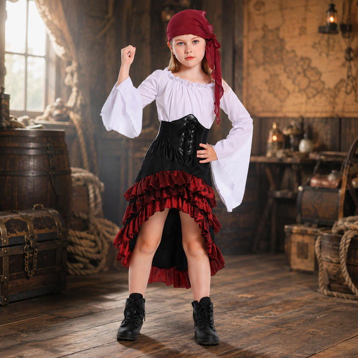 Girls Pirate Costume Ruffle Skirt Halloween Dress Up