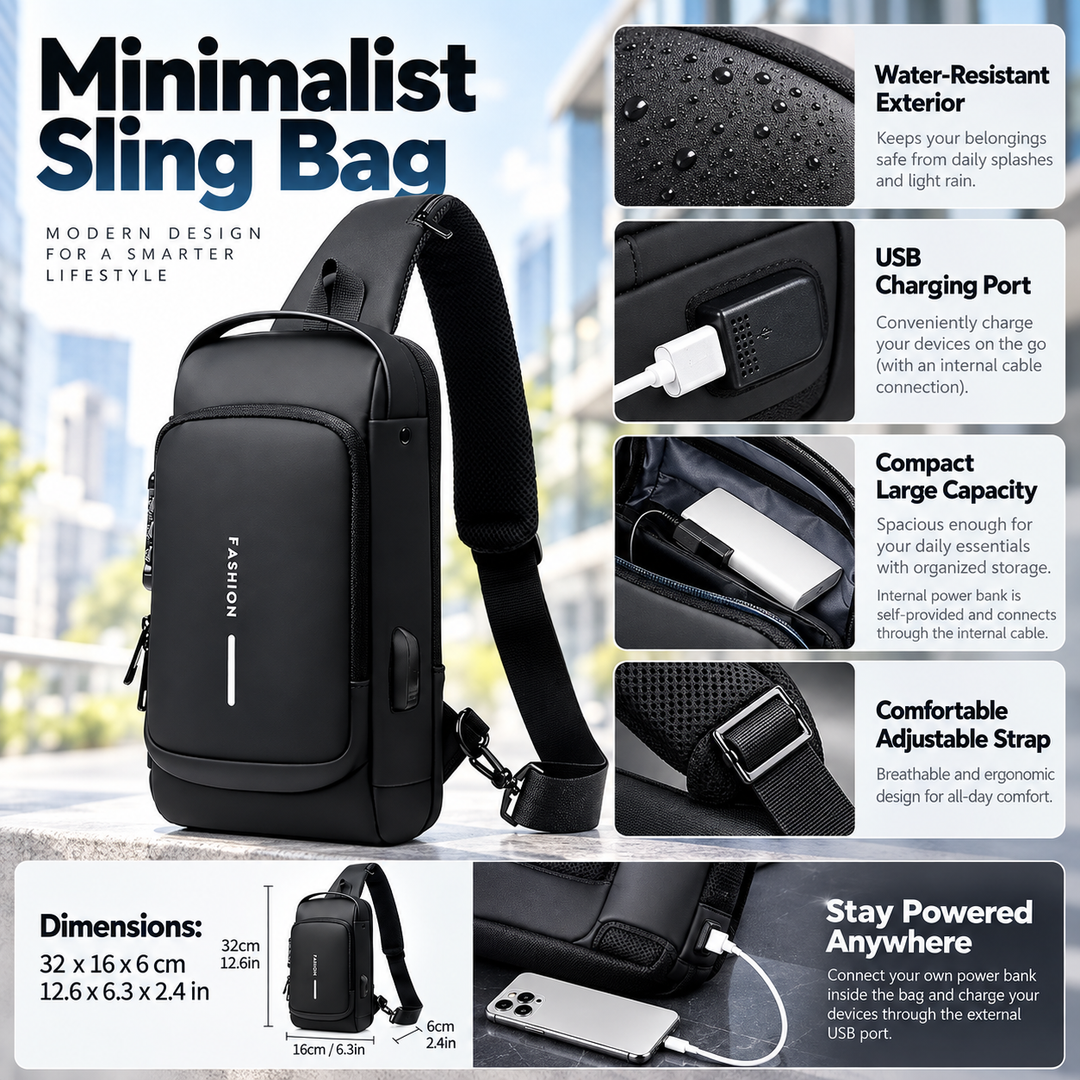 Mens Anti Theft Crossbody Chest Bag with USB Charging Port Sling Bag