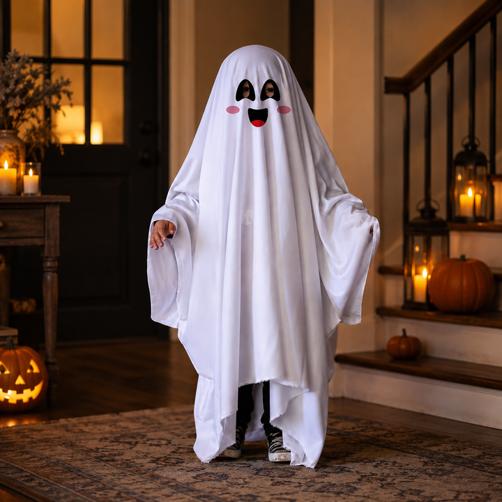 Kids Ghost Sheet Costume with Face Design Halloween