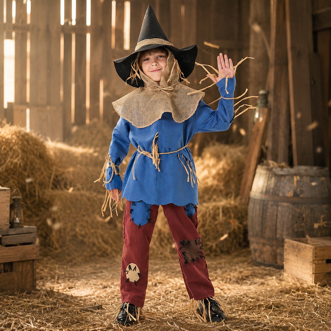 Kids Scarecrow Costume with Hat and Burlap Collar Halloween