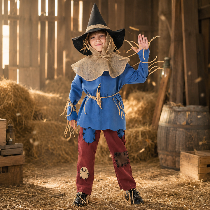 Kids Scarecrow Costume with Hat and Burlap Collar Halloween