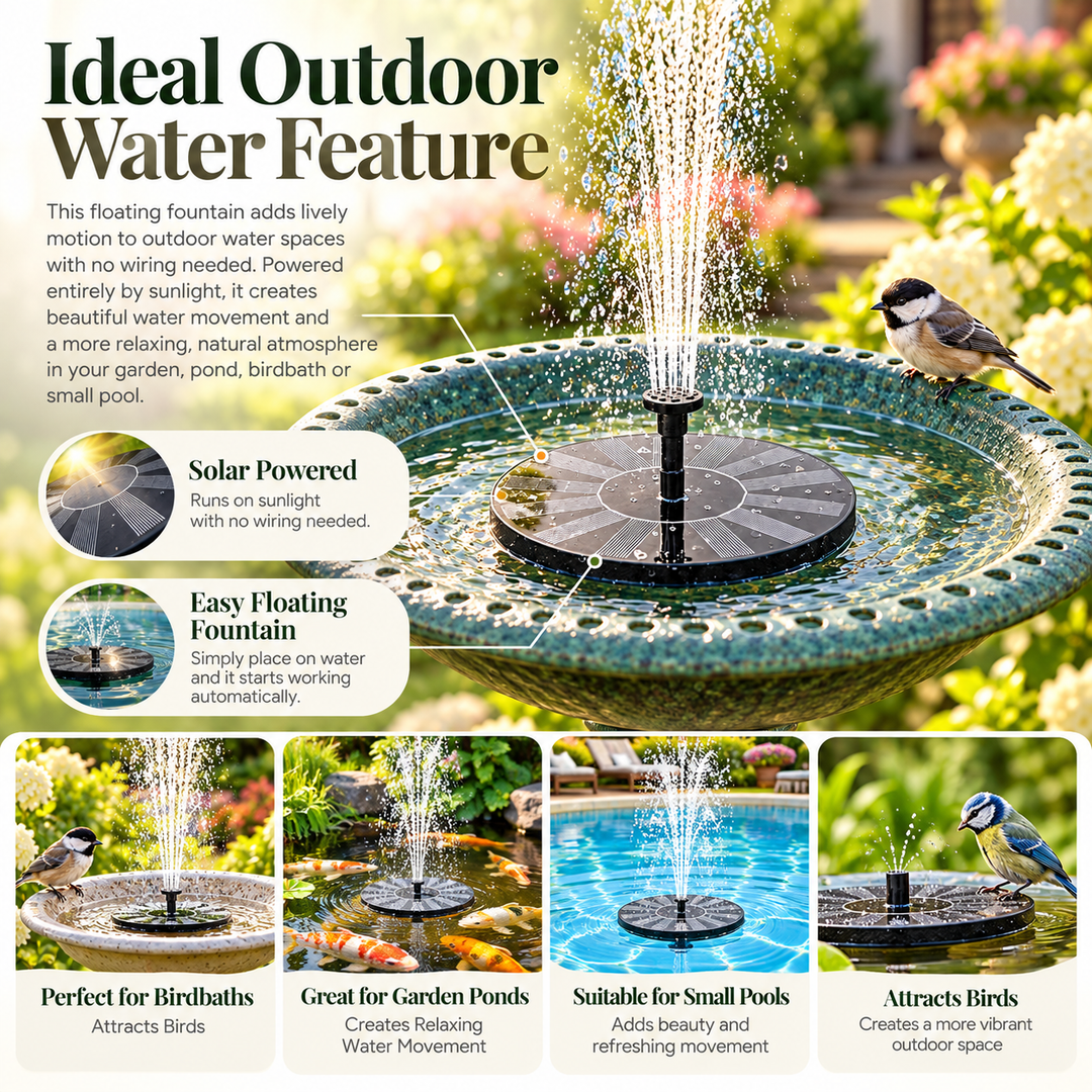 Solar Powered Water Fountain Floating Pump for Bird Bath Pond