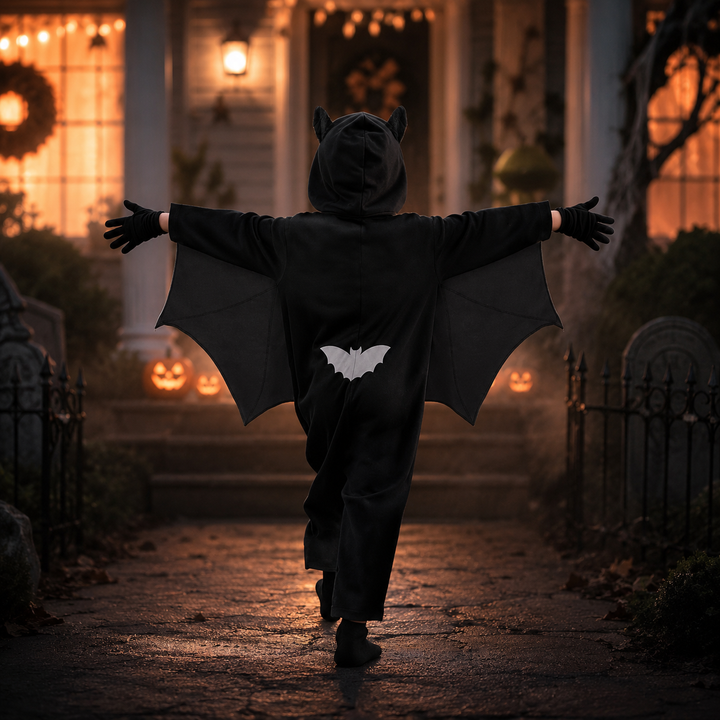 Kids Bat Wing Costume Glow Face Halloween Boys Girls