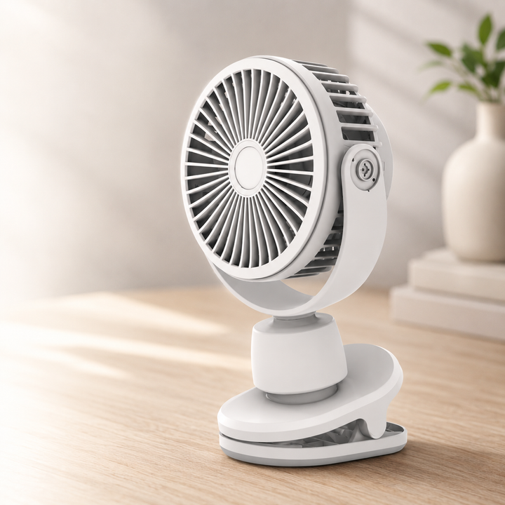 Rechargeable Clip On Portable Desk Fan 4 Speed Quiet 10000mAh Battery