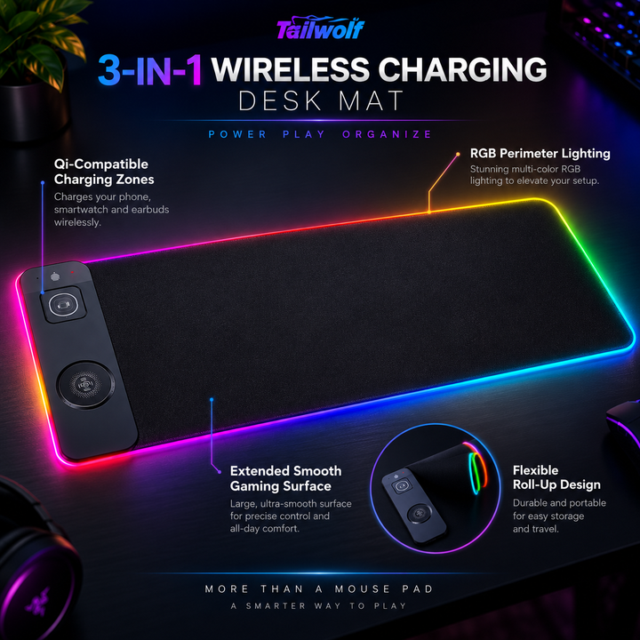 Wireless Charging Desk Mat RGB Mouse Pad with Charger