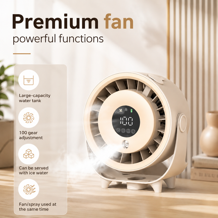 Portable Misting Fan Humidifier Digital Display Quiet Wall Mount Fan