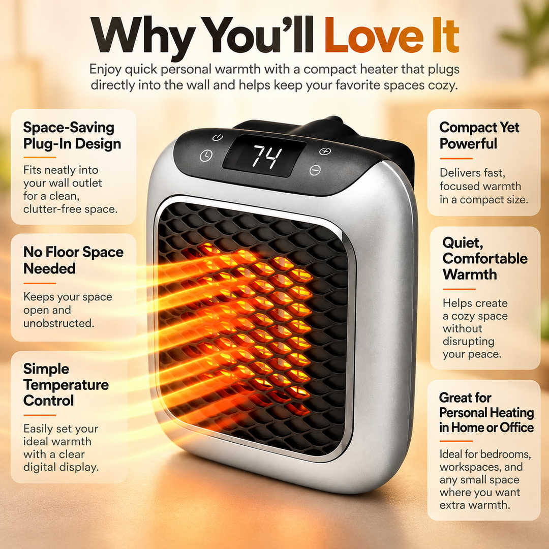 Mini Electric Heater 800W Portable Ceramic Space Heater Remote Timer
