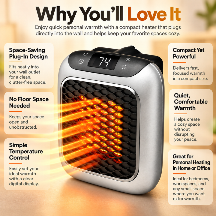 Mini Electric Heater 800W Portable Ceramic Space Heater Remote Timer