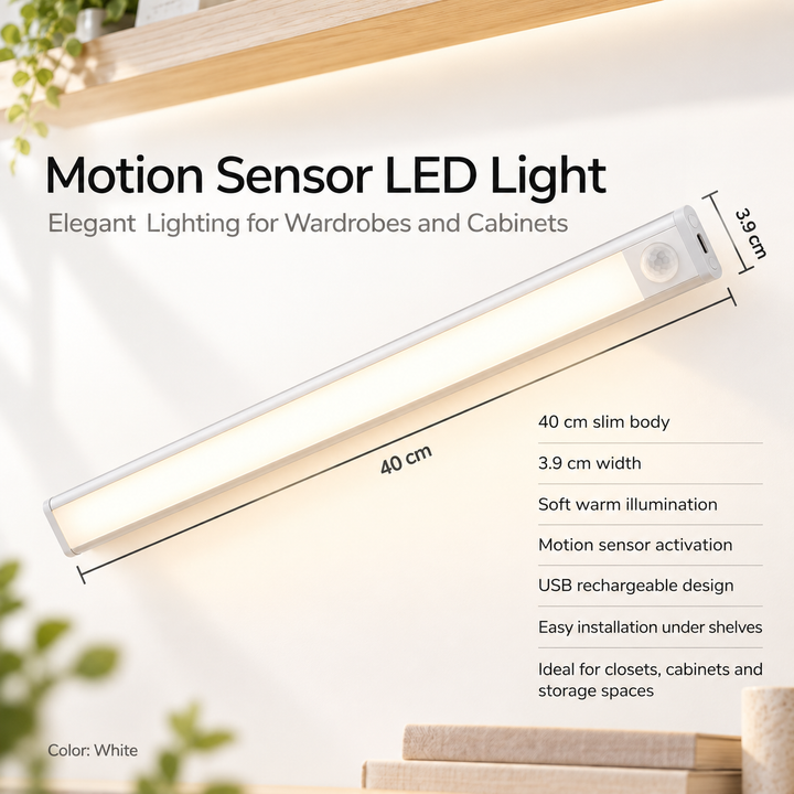 LED Motion Sensor Cabinet Light USB Rechargeable Magnetic Strip