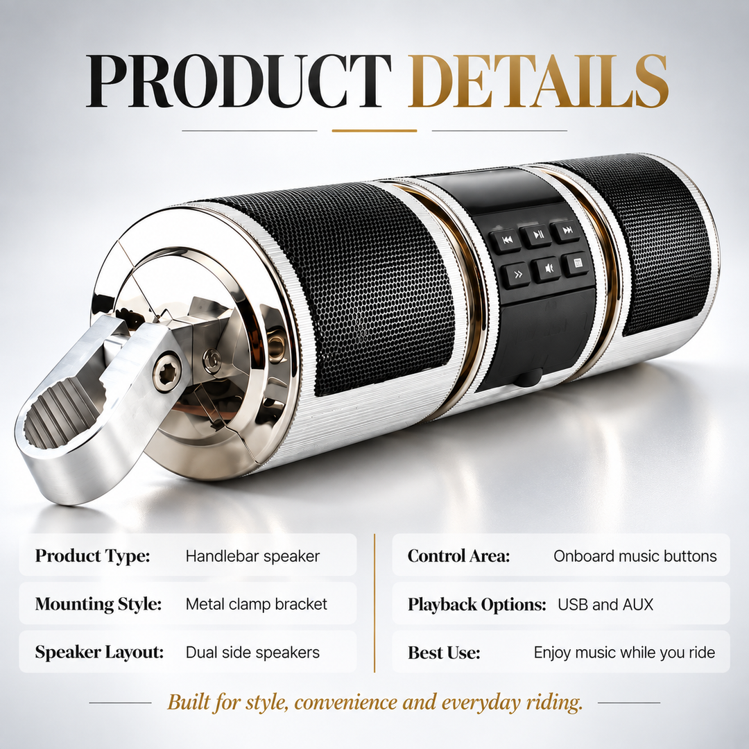 Motorcycle Handlebar Bluetooth Speakers Waterproof Audio MP3 LED