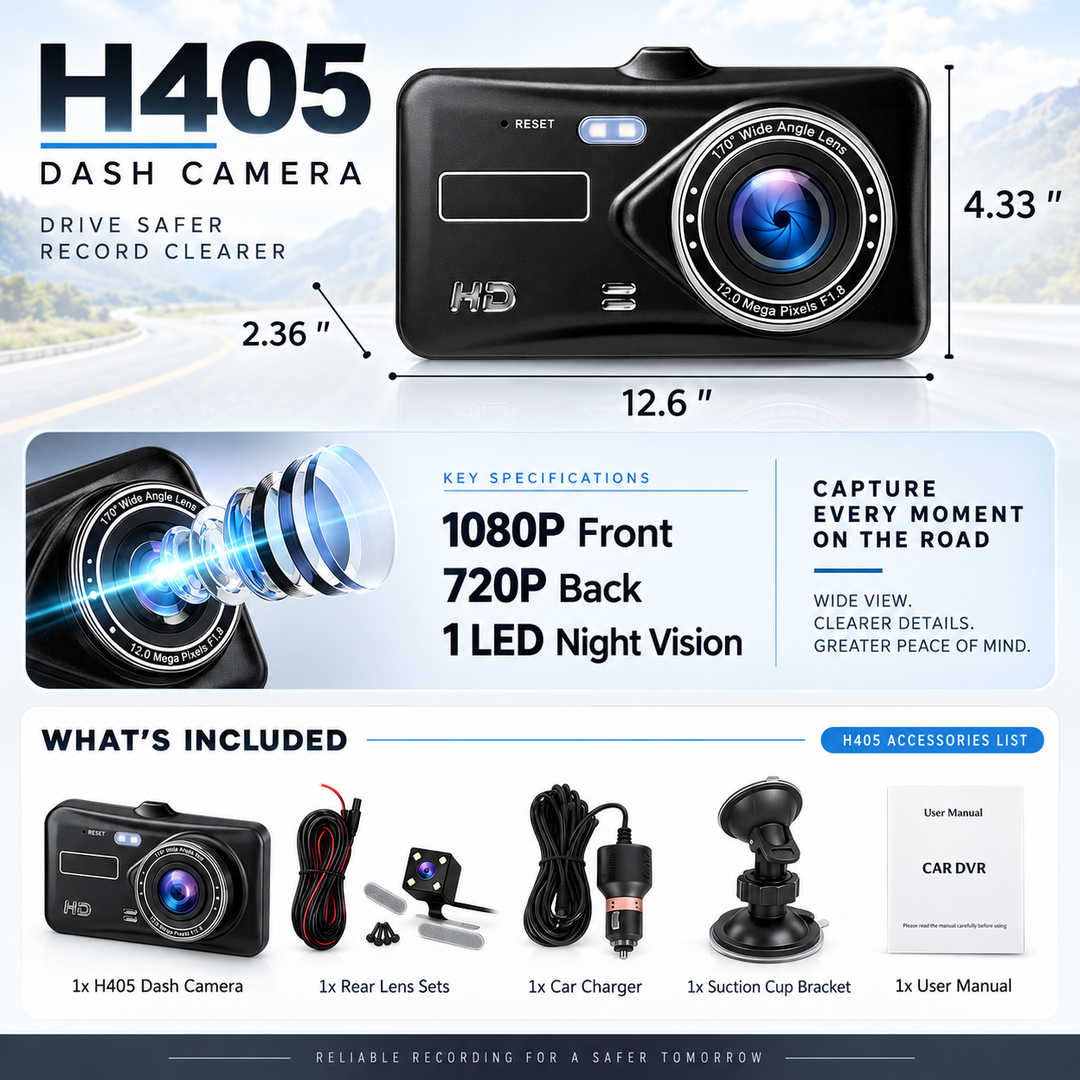 Wireless Dashboard Camera Front and Rear Dual Dash Cam