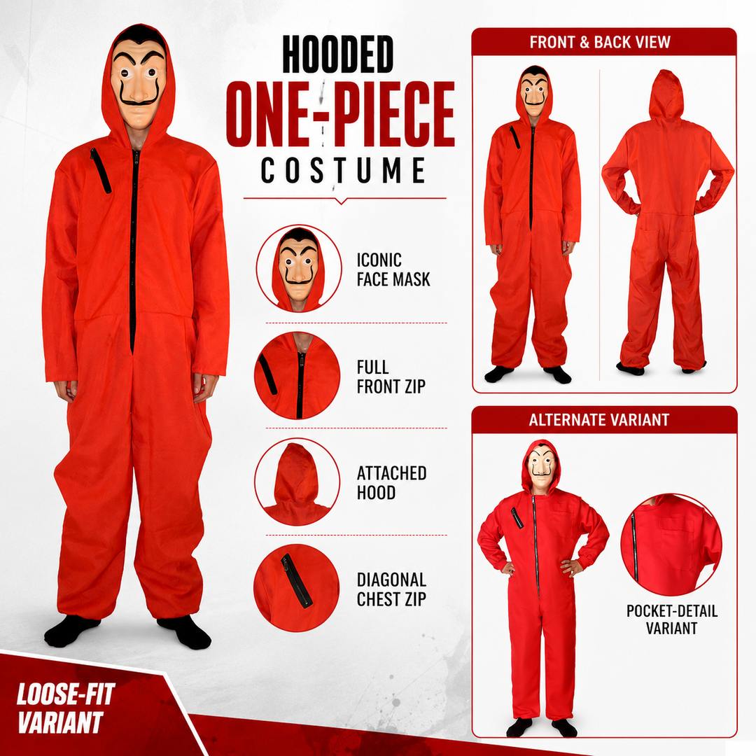Money Heist Red Jumpsuit Costume with Dali Mask Halloween