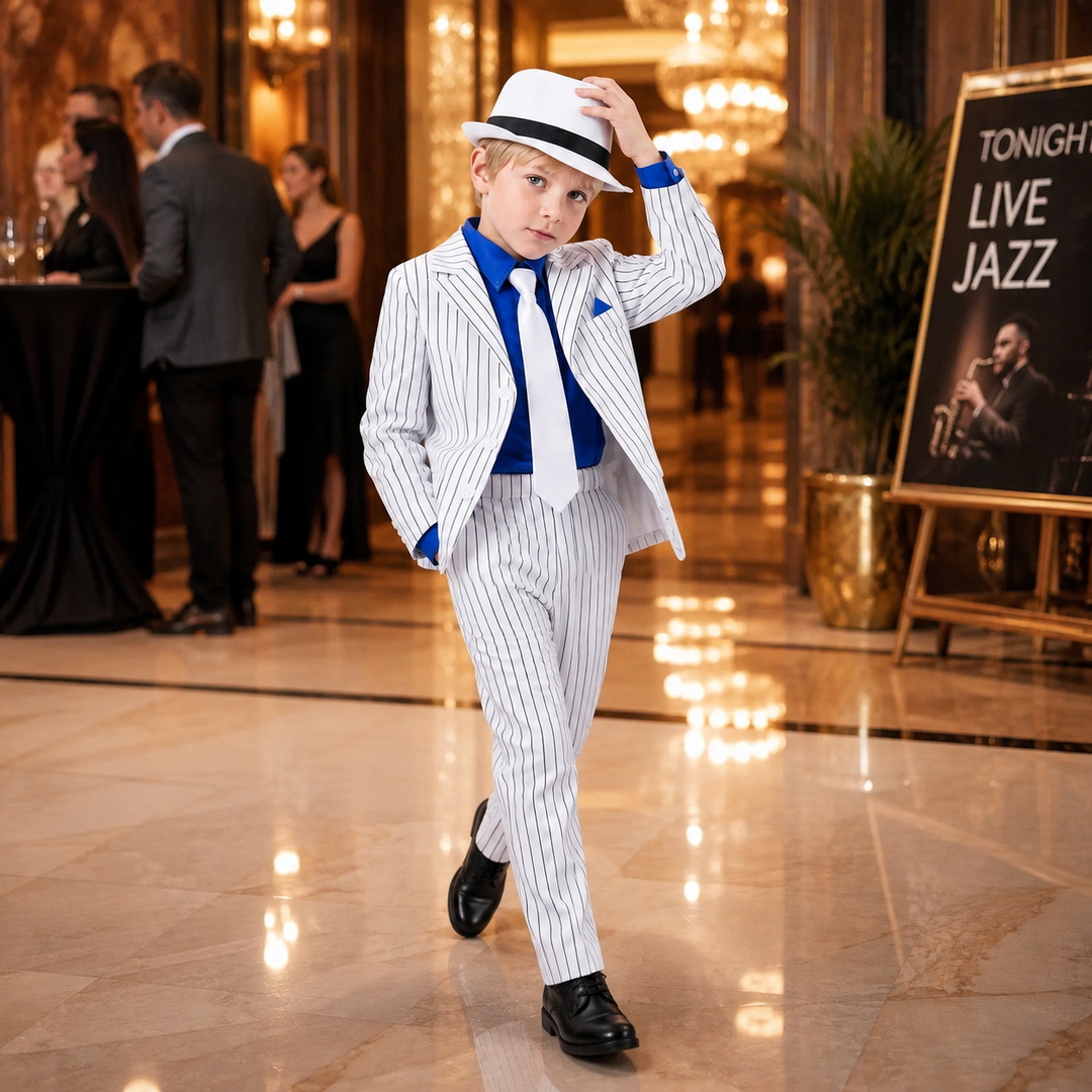 Boys Pinstripe Gangster Suit Costume with Hat and Tie