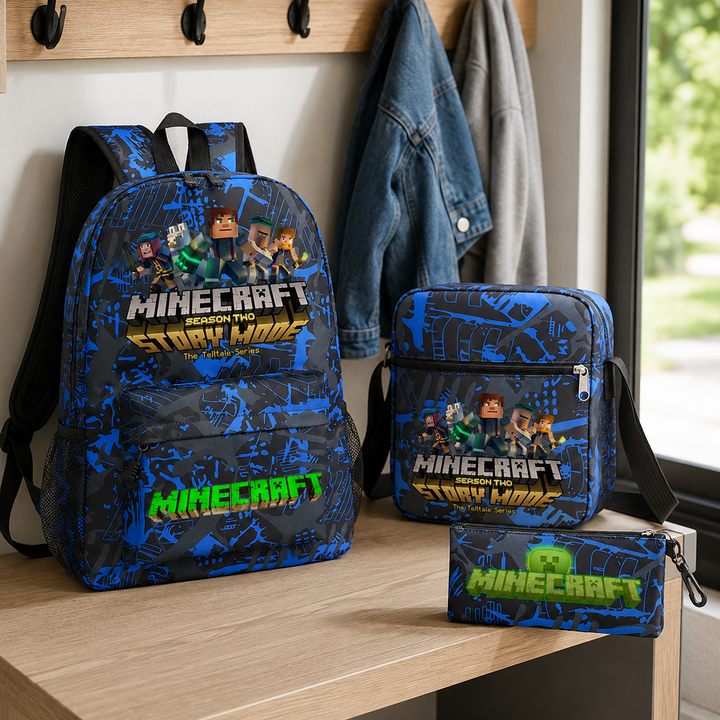 Minecraft Story Mode 3-Piece School Backpack Set with Crossbody Bag and Pencil Case