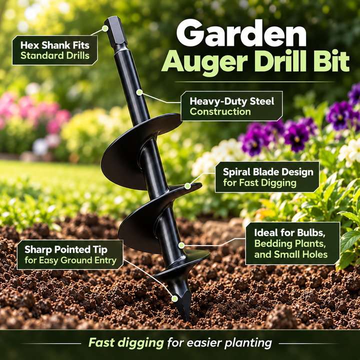 Garden Auger Drill Bit 3 Inch Spiral Bit for Planting Bulbs