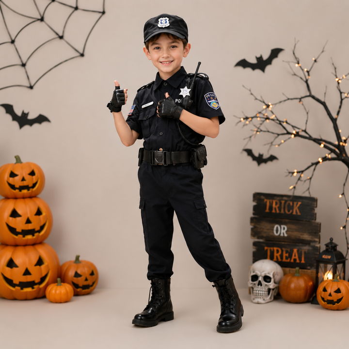 Kids Police Officer Costume Boys Girls Roleplay Dress Up
