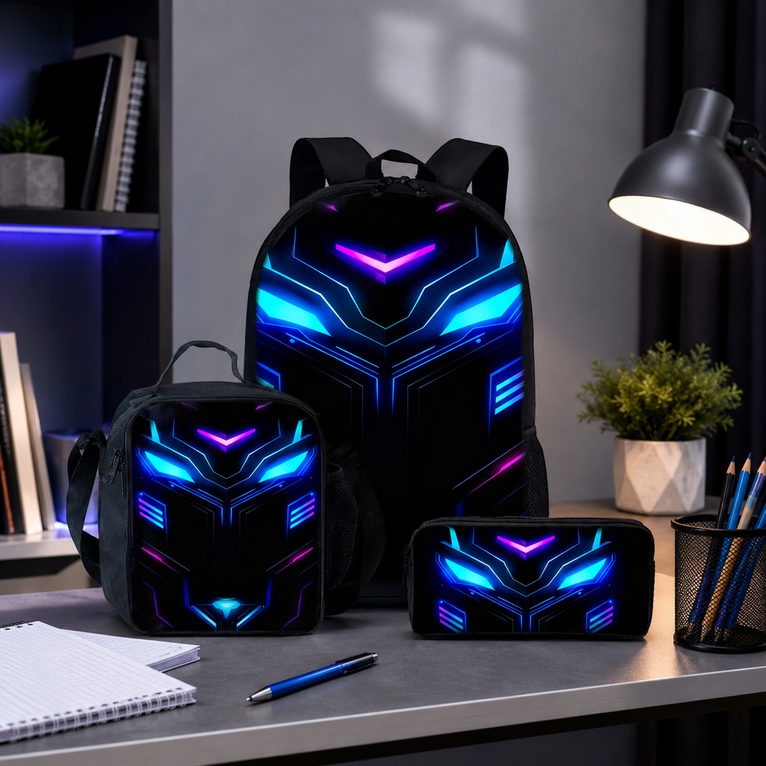 Mechanical Robots School Backpack 3Pcs Set Kids Boys Girls 2D Cartoon Gift