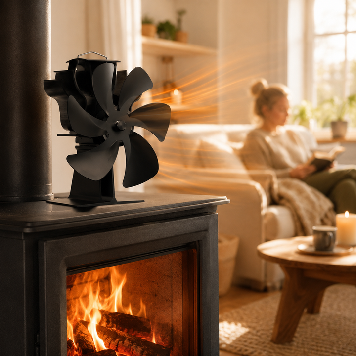 Wood Stove Fan Heat Powered with Thermometer