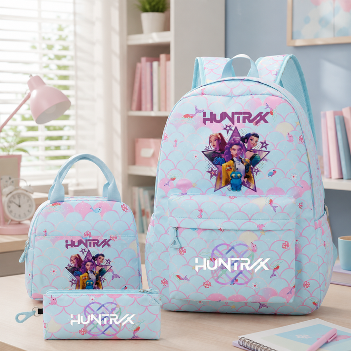 Anime Character School Backpack 3Pcs Set Teens Girls Large Laptop Travel