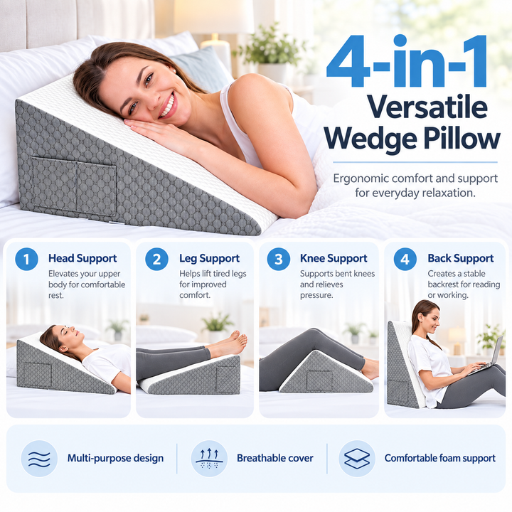 Wedge Pillow for Acid Reflux Memory Foam Bed Support Cushion