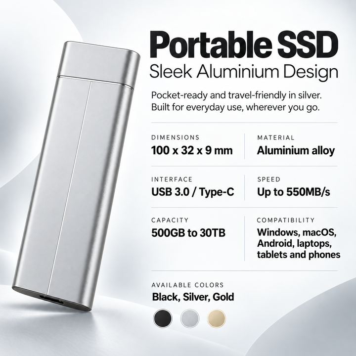Portable SSD External Hard Drive USB C for MacBook Laptop Phone