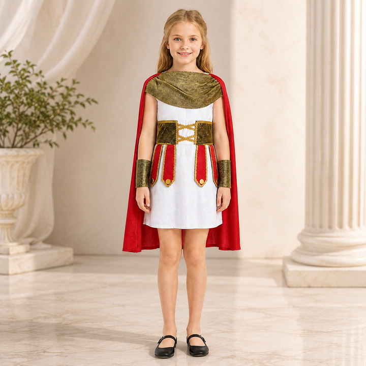 Girls Roman Warrior Costume with Cape Halloween