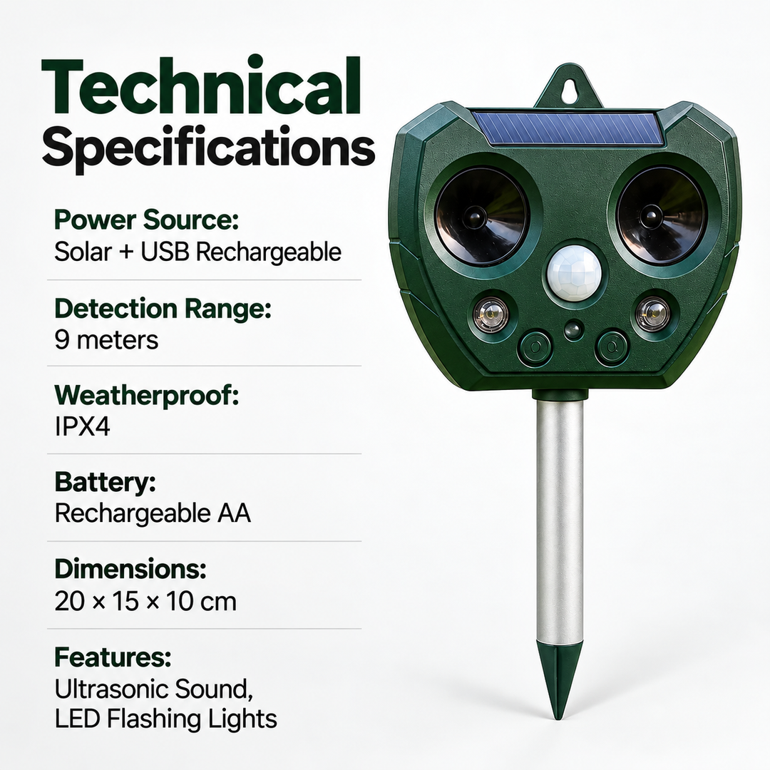 Ultrasonic Bird and Pest Repeller Solar Garden Deterrent