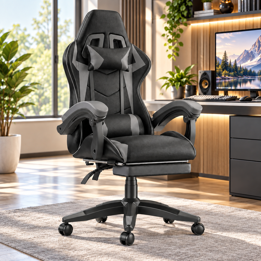 Ergonomic Gaming Chair with Footrest Lumbar Cushion Recliner