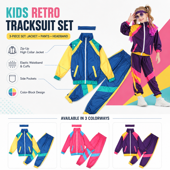 Kids Retro Tracksuit Costume 80s Dance Outfit Halloween