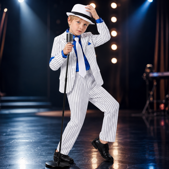 Boys Pinstripe Gangster Suit Costume with Hat and Tie