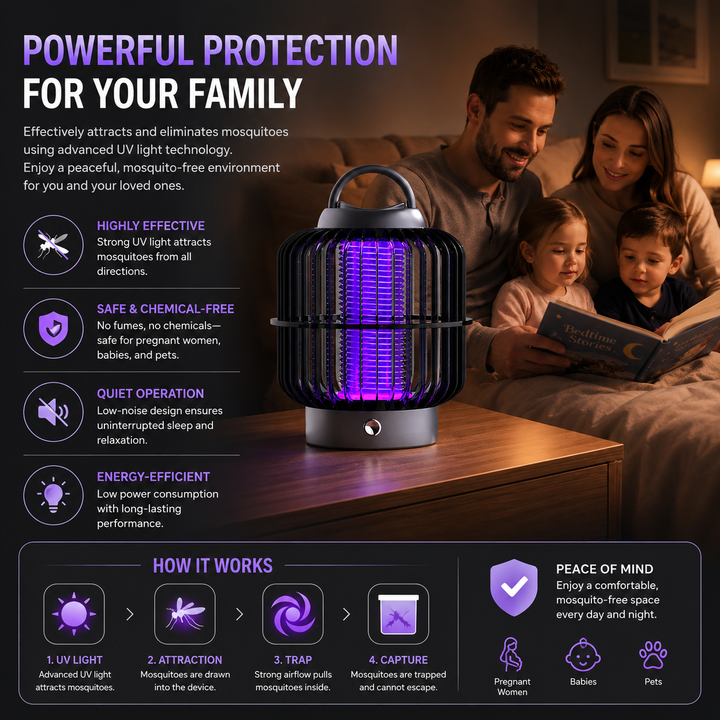 Solar Mosquito Killer Lamp Outdoor USB Rechargeable Insect Trap