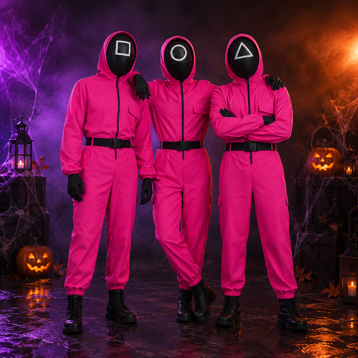 Group Rose Red Jumpsuit Costume with Mask Adults Halloween