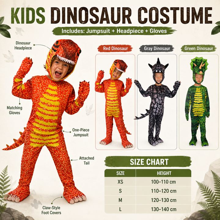 Kids T-Rex Dinosaur Costume Jumpsuit Halloween Boys Girls