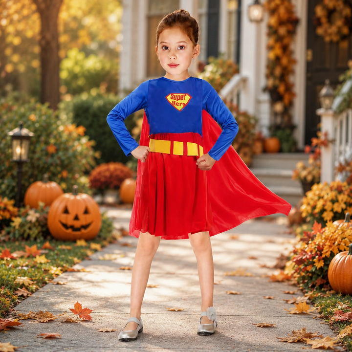 Girls Superhero Costume Dress with Cape Halloween