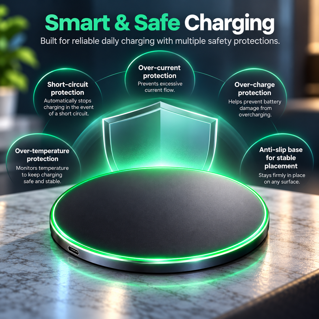 15W Wireless Charging Pad Fast Charger Base for iPhone and Android