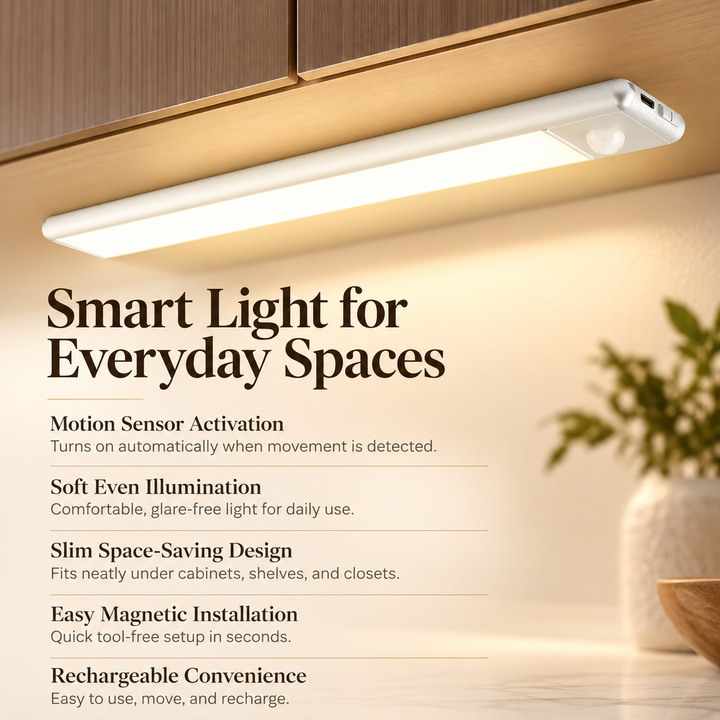 Magnetic Motion Sensor Light USB Rechargeable Silver LED Night Light